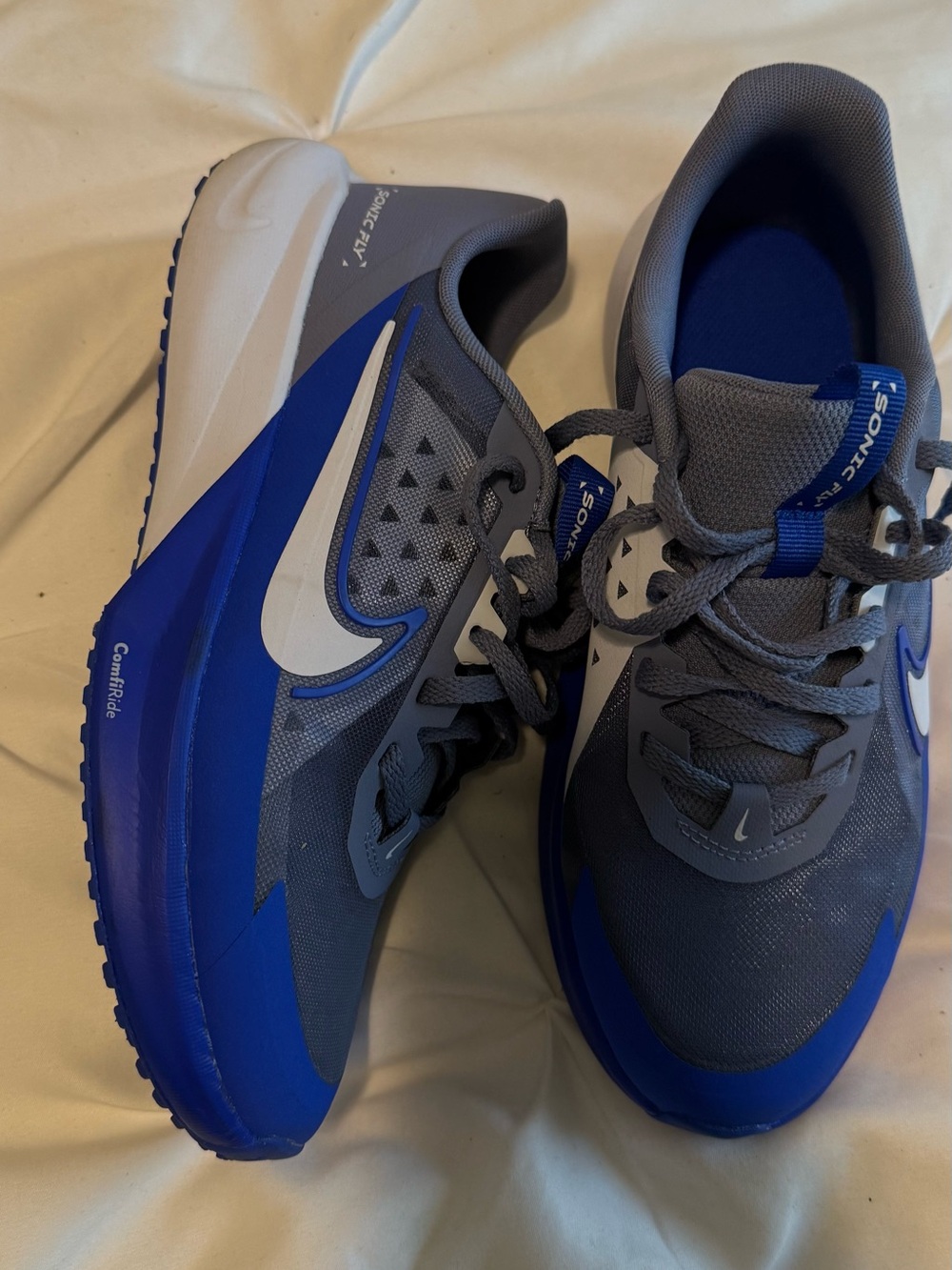 Nike Kids Gray and Blue Sneakers with White Swoosh